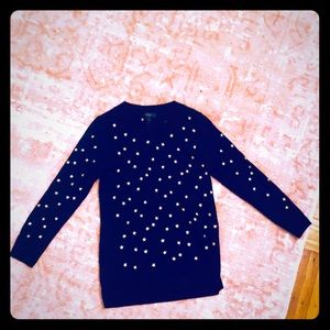 JCrew Blue Silky Top with Yellow Stars
